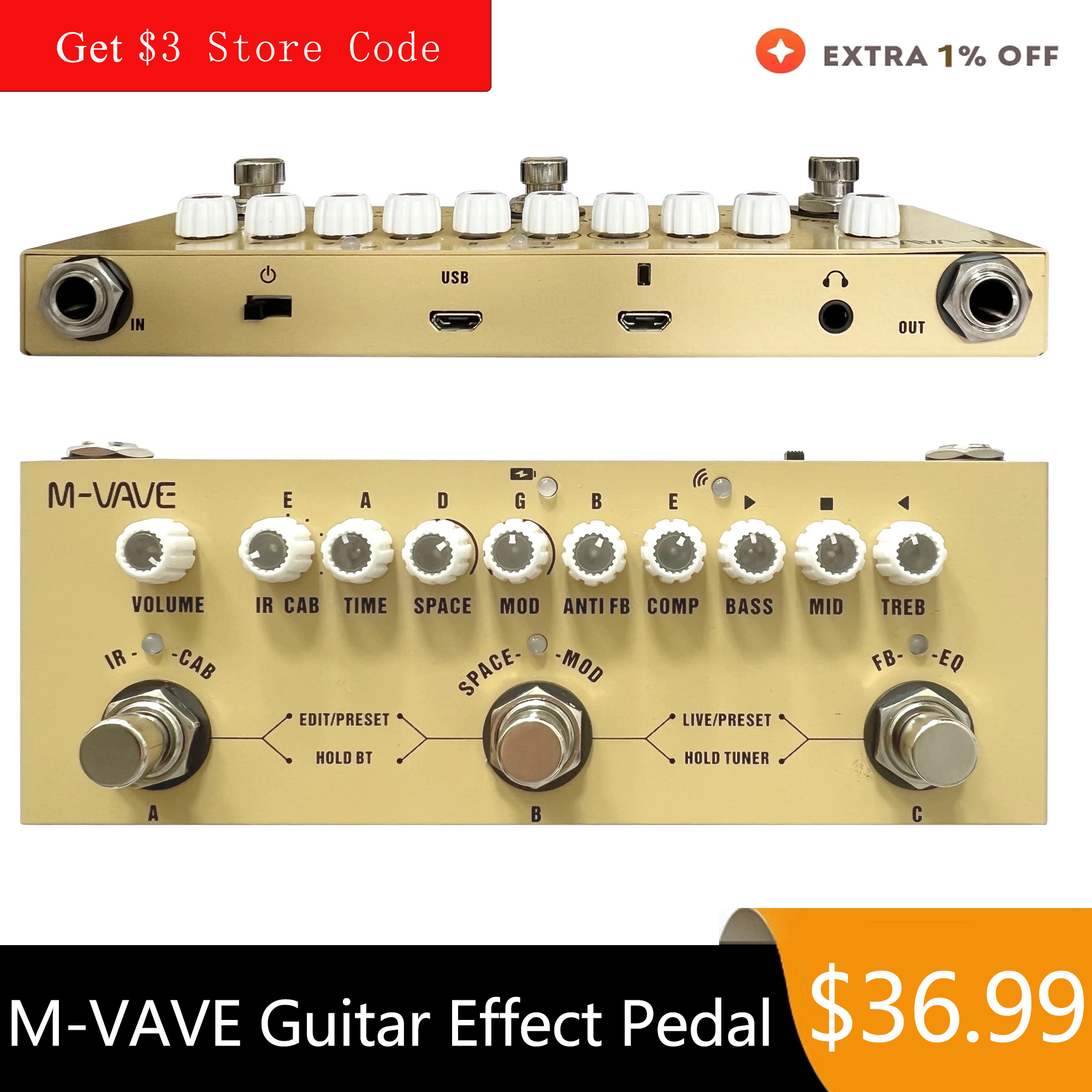 Audio Music Interface - M-VAVE Cube BABY Rechargeable Multi Effects