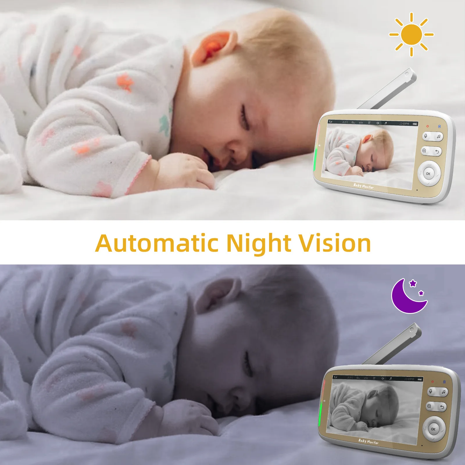 5 Inch Indoor Baby Monitor wit - Zoom Audio Music avaliação e preço