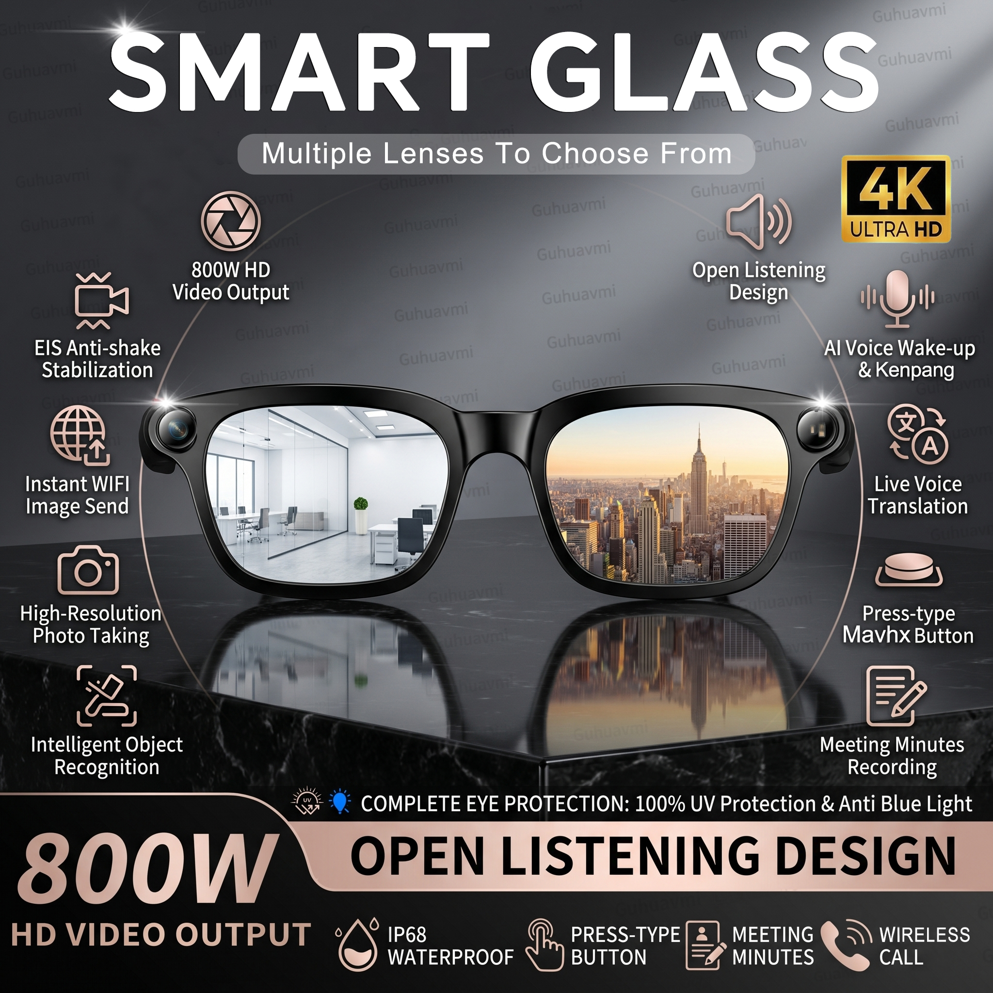 New Smart AI Glasses with 800W - Audio Music To Video avaliação e preço