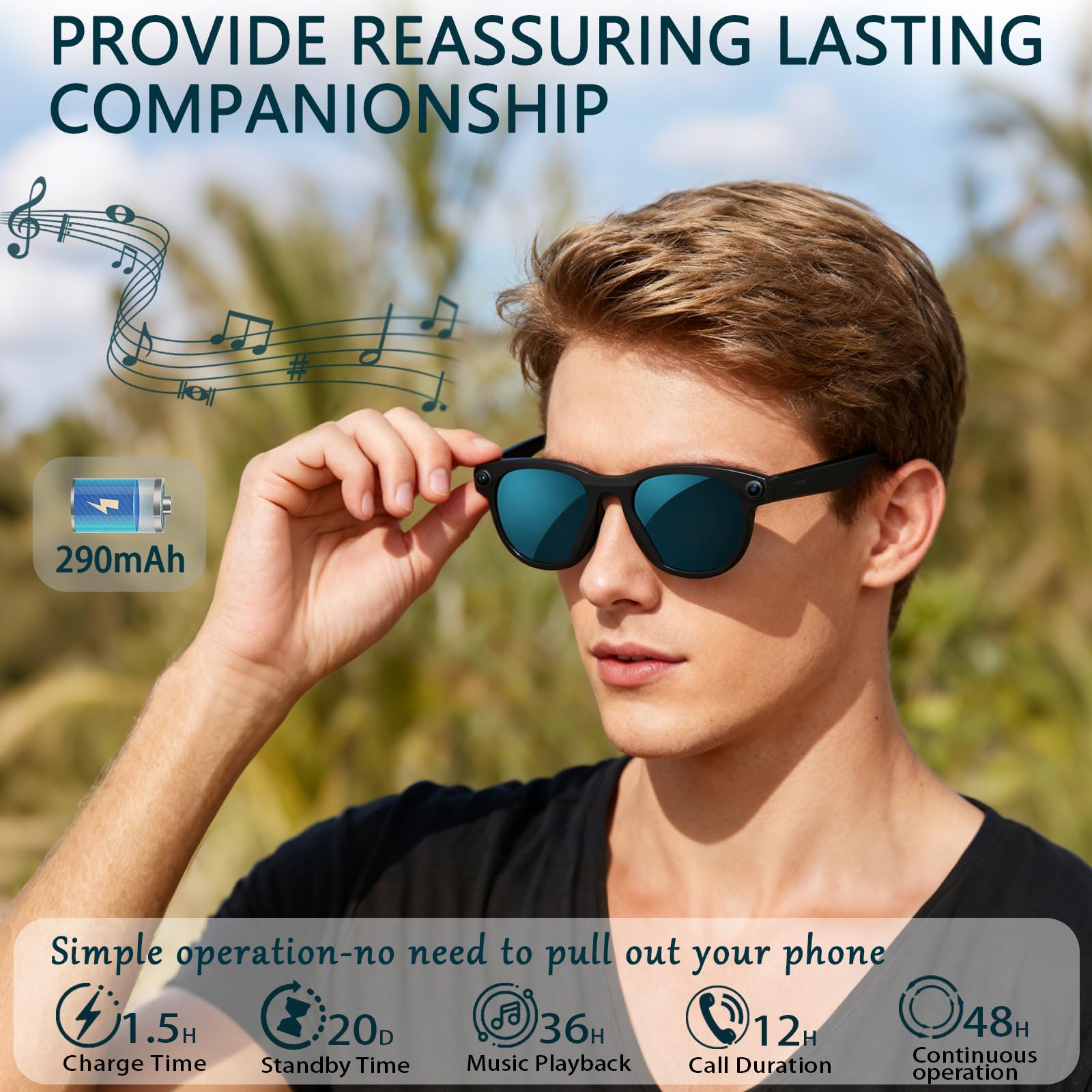 Black Smart Ai Glasses for Men - Audio Music To Video avaliação e preço