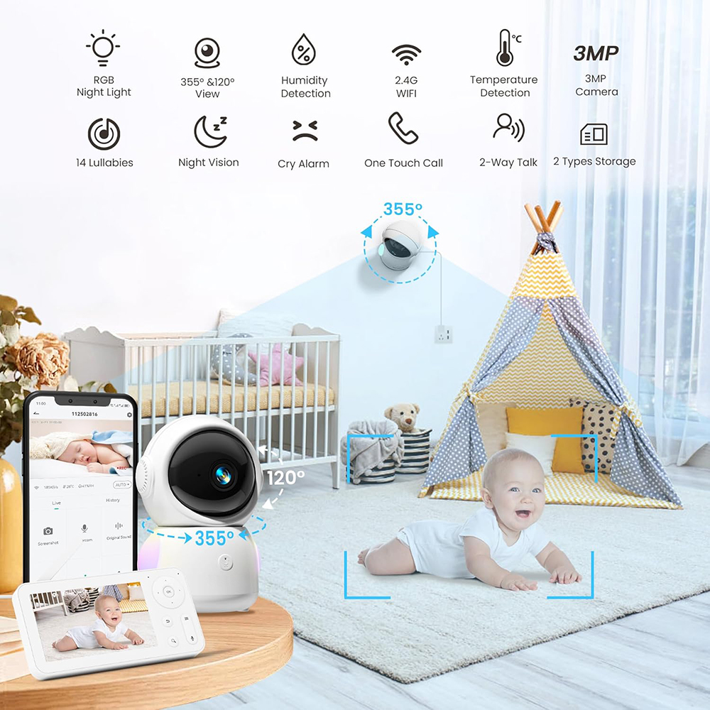 2K Baby Monitor with 2 Cameras - Audio Music Light avaliação e preço