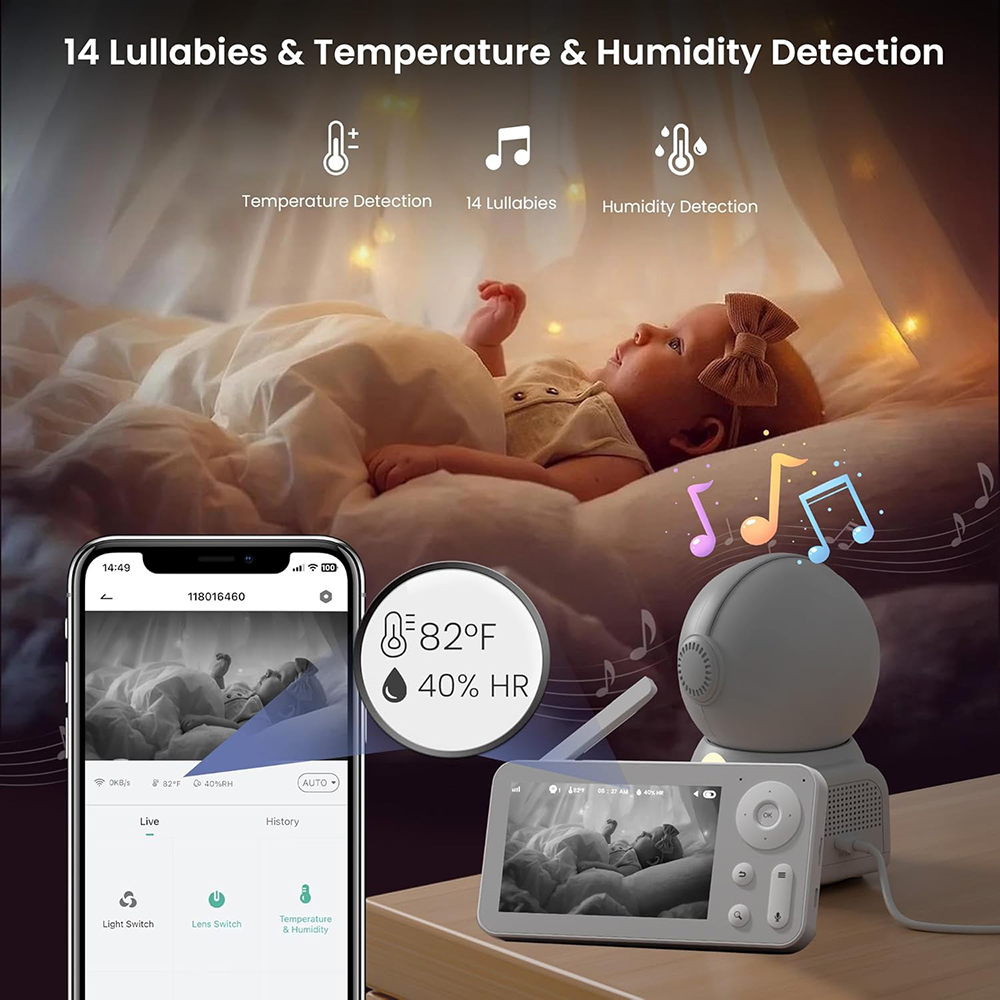 2K Baby Monitor with 2 Cameras - Audio Music Light avaliação e preço